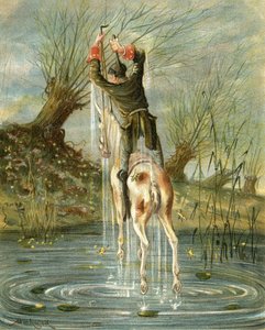 Münchausen báró figyelemre méltó ugrása Rudolf Erich Raspe (1736-94) „Münchausen báró kalandjai” című művéből, amely 1886 körül jelent meg.